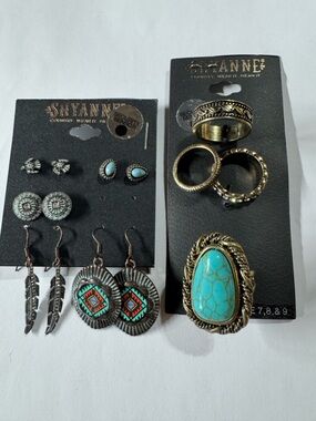 Shyanne Turquoise & Rust Copper Southwestern Earring/ Ring size 7, 8 & 9